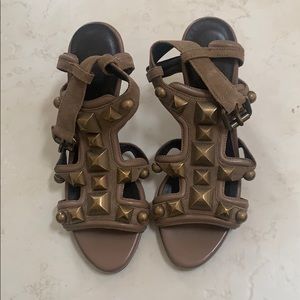 New Burberry taupe studded heeled sandals